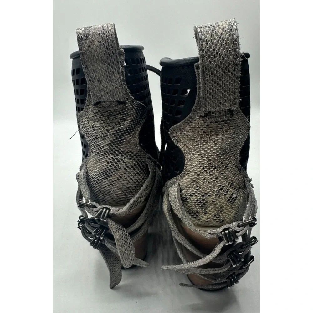 Freebird Benni Boots Womens 10 Black Leather Open Toe Cut Out Ankle Booties Boho - Picture 4 of 8